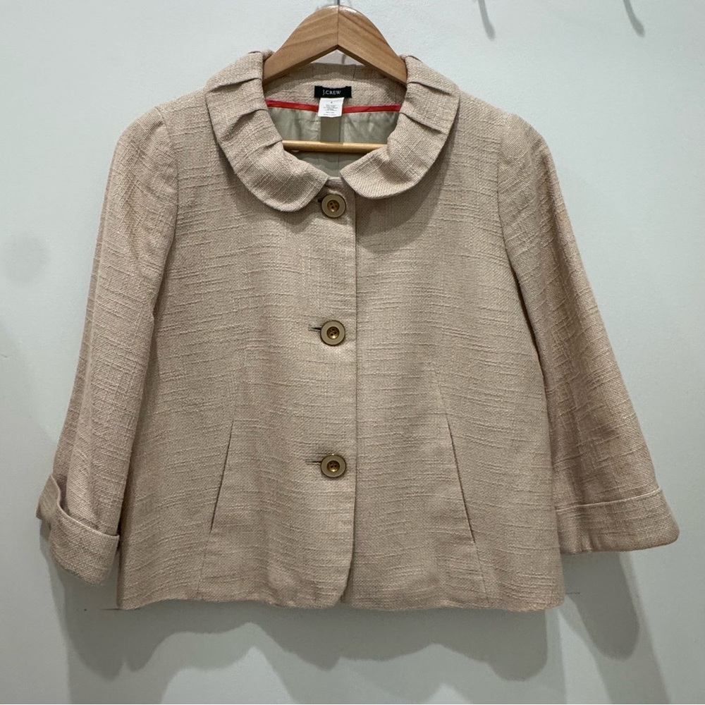 J. Crew Beige with Gold Woven Texture Ladies Jacket with Button Accent  - 4
